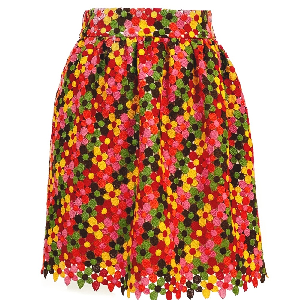 Alice & Olivia Colorful Flower Lace Mini Skirt